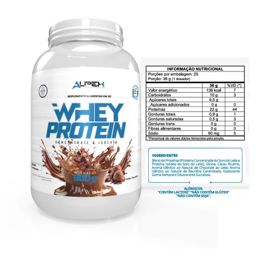 Whey Protein Concentrado e Isolado 900g Chocolate - Alpex Nutrition