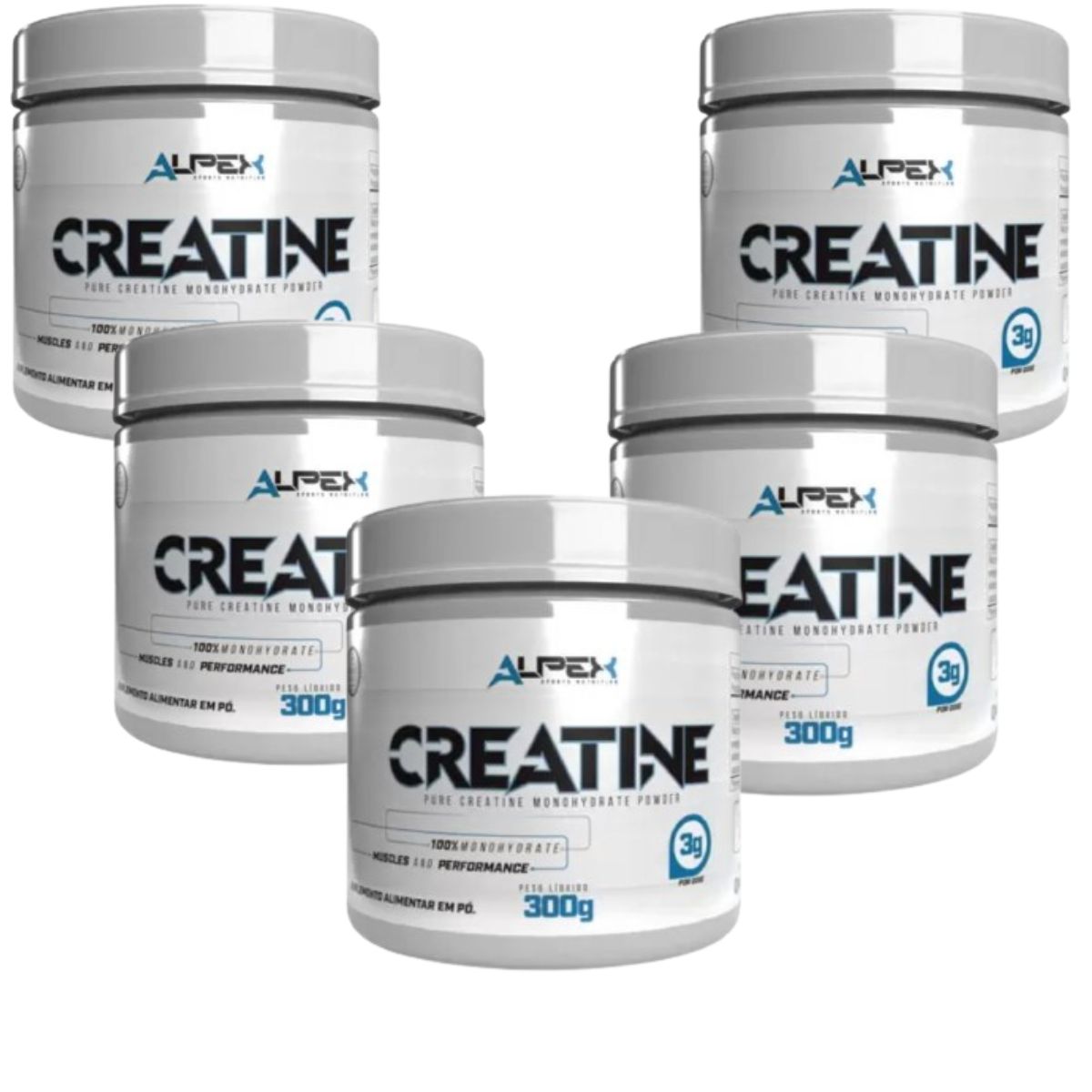Kit 5x Creatina Monohidratada 300g Pura Alpex Atacado - Alpex Sports Nutrition