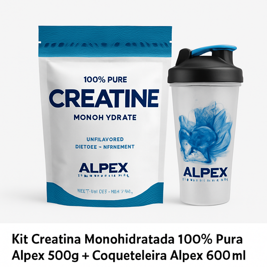 Kit Creatina Monohidratada 100% Pura 1kg 2x 500g - Força e Performance em Dobro - Alpex Sports Nutrition - Brinde Coqueteleira